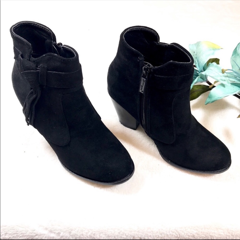 Black Suede Fringe Booties - Picture 3 of 6